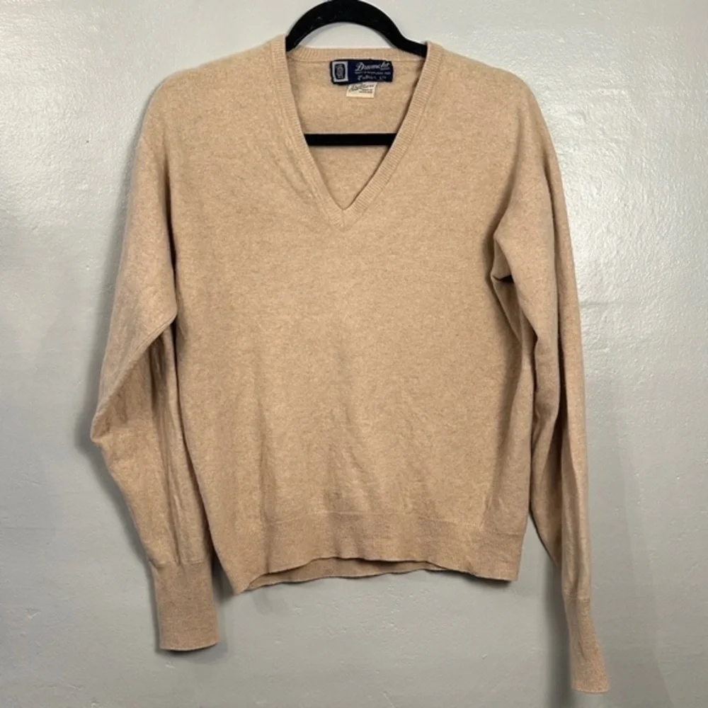 Vintage Drumohr 100% Cashmere Vneck Sweater Camel Size Large